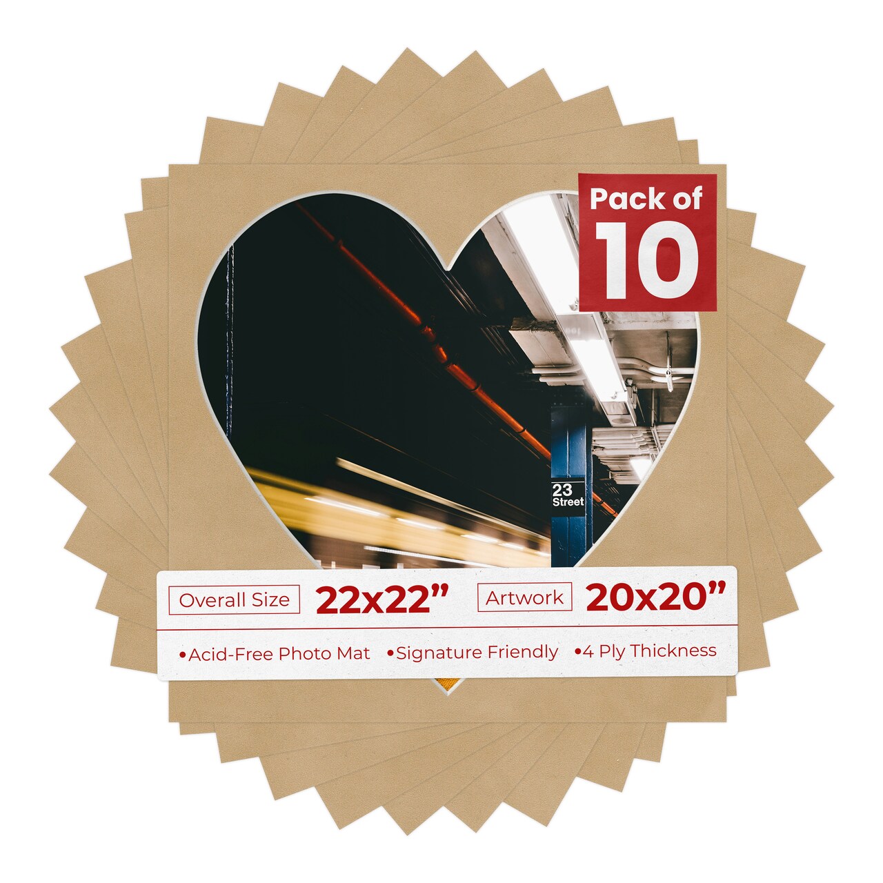 Beige Suede Mat Board for 22x22 Frames - Heart Opening for 20x20 Photos